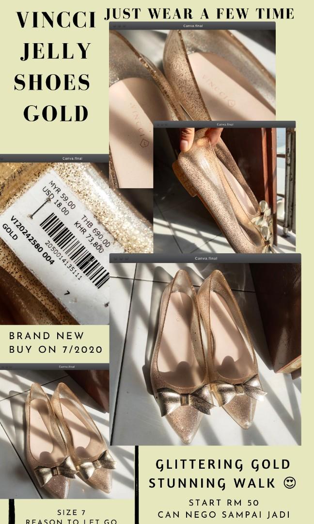 gold glitter jelly shoes