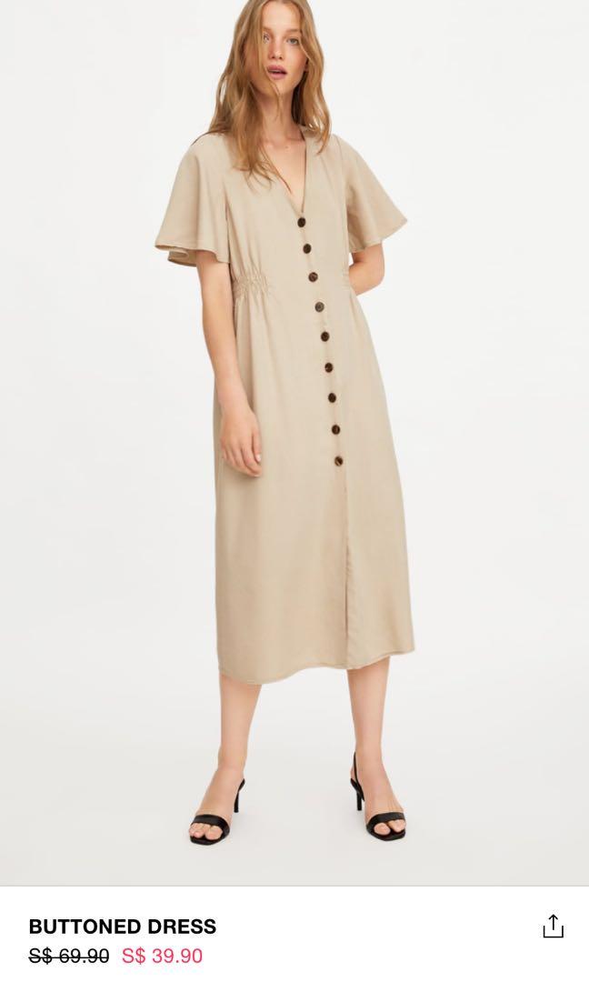 Zara khaki button down midi dress 