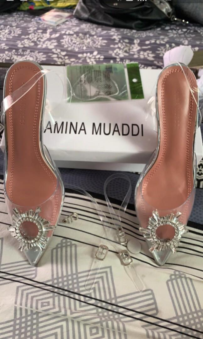 Amina Muaddi Size 38 Heels 7cm Fesyen Wanita Sepatu Di Carousell