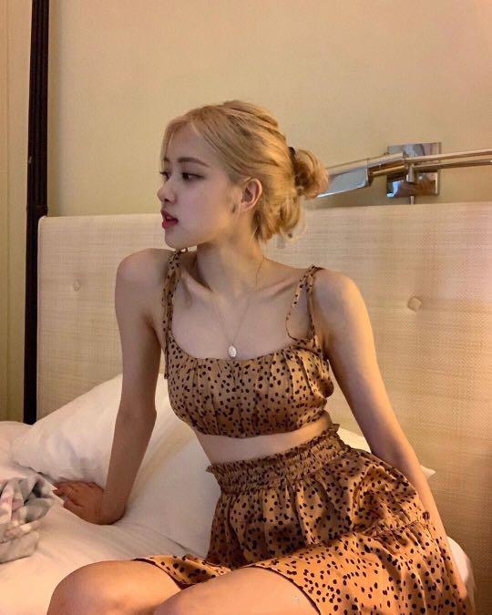 Blackpink Rose Two Piece Cheetah Leopard Print Dress Set Women s