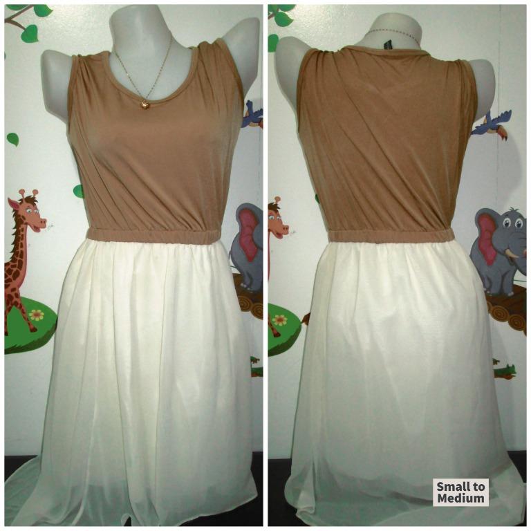 Brown and White Dress (Preloved) (Category: Dresses) located in Imus. Submitted by dlthrift (Listing ID 1029859764, Image 1). Description: Bought here in Carousel but never used. The seller also claimed that this is new. Yes, it still looks new. Wala pang chance magamit dahil madami din akong dress. Size is Small to Medium..