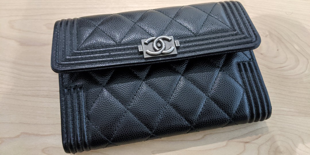 Chanel Classic Quilted Medium Flap Wallet Black Caviar Silver Hardware   Coco Approved Studio