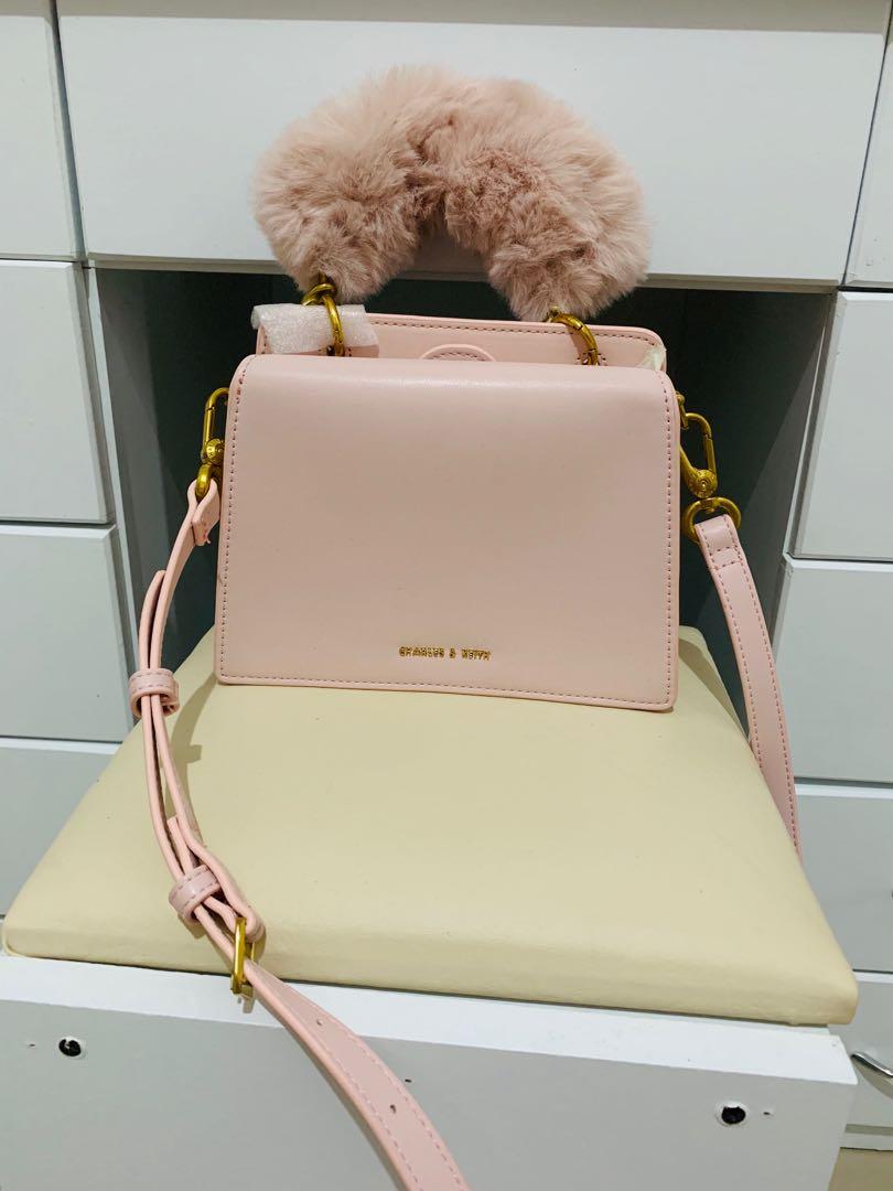Charles and keith pink on sale fur bag original price