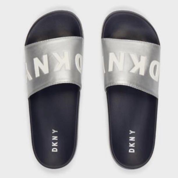 DKNY Zinna Slides Silver US9 UK8 EU42 Men s Fashion Footwear