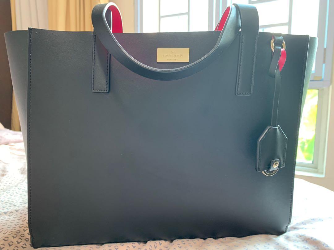 kate spade black tote pink inside