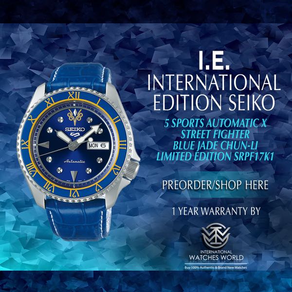 Seiko International Edition 5 Sports Automatic X Street Fighter V Blue Jade Chun Li Limited Edition Srpf17k Women S Fashion Watches On Carousell