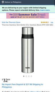 Thermos Stainless Slim Bottle 0.5L Stainless Black