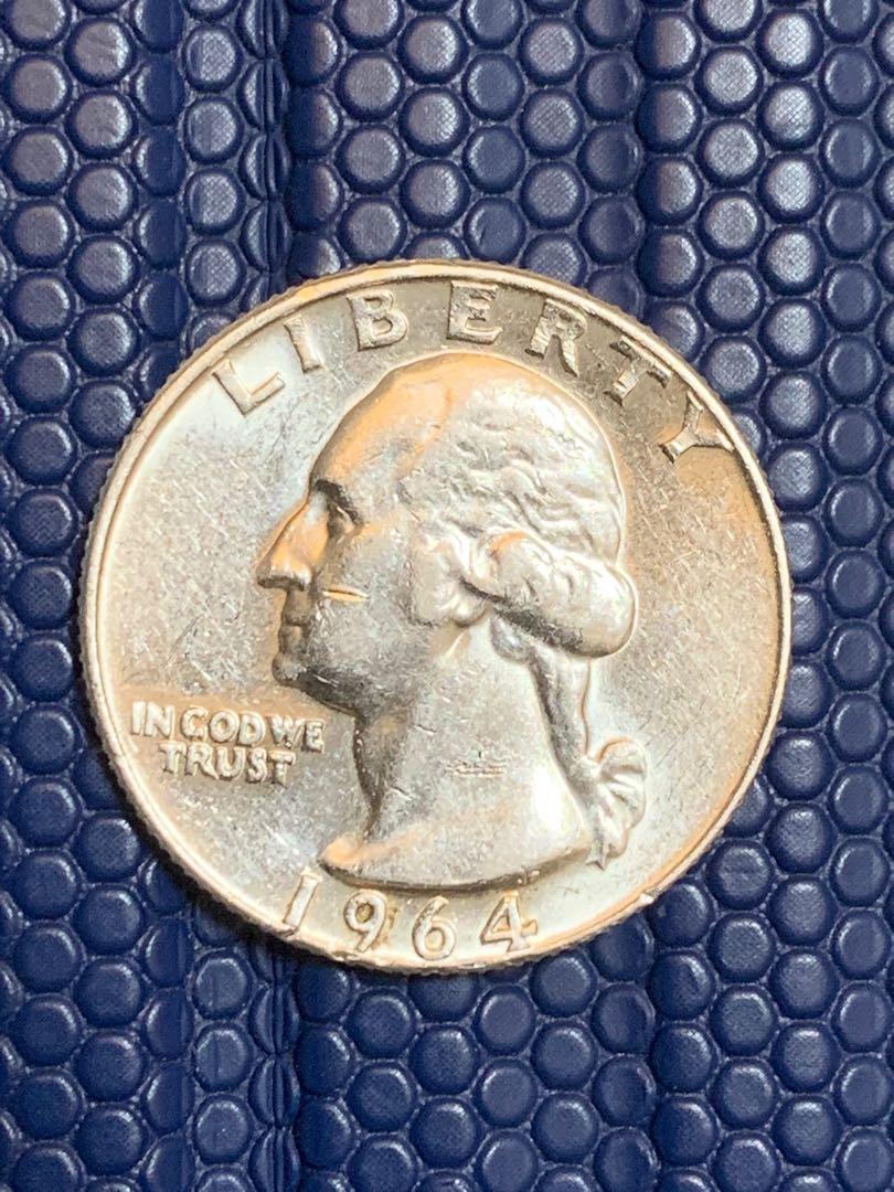 銀幣) US Washington quarter 1964D 美國華盛頓25美分, 興趣及遊戲, 收藏品及紀念品, 錢幣- Carousell