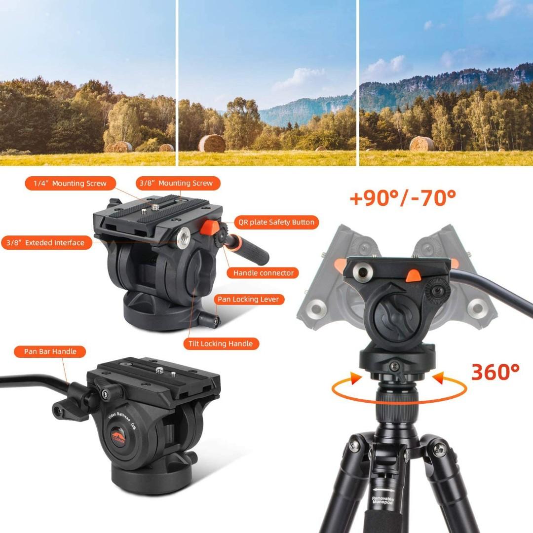 Video Tripod, Monopod convertible, COMAN KX3939 with 360 Fluid Head for