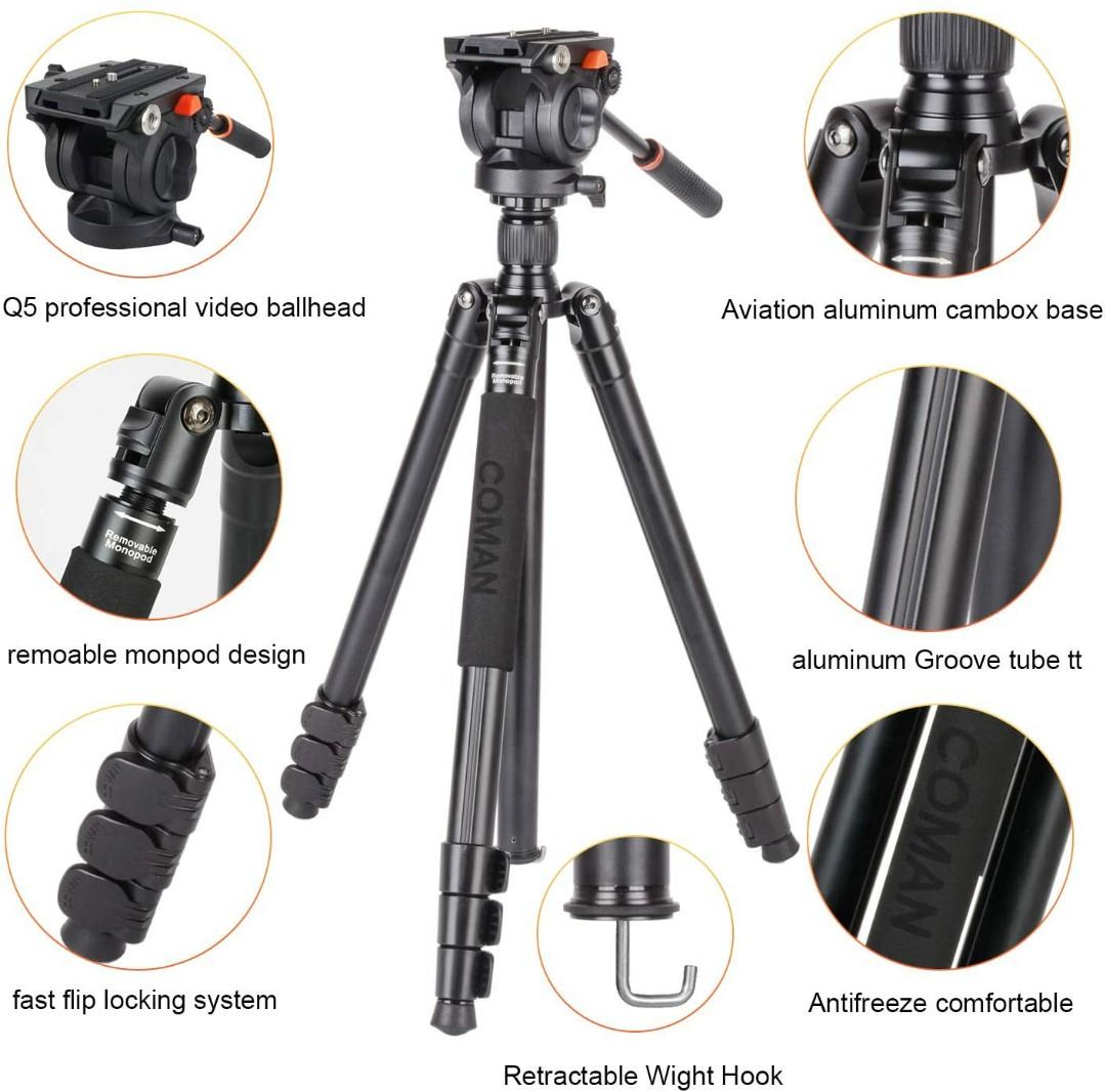 Video Tripod, Monopod convertible, COMAN KX3939 with 360 Fluid Head for