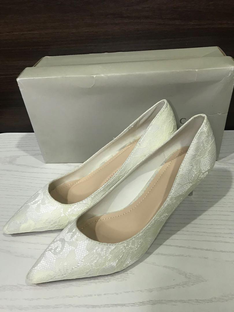 white lace heels wedding