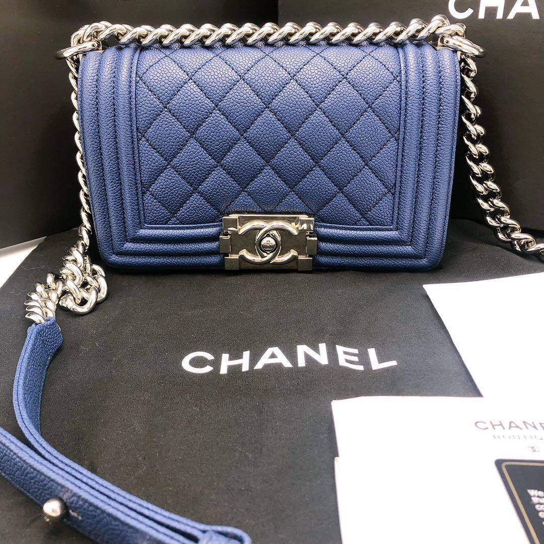 100% Authentic Chanel Boy Small Caviar Blue Silver Hardware, Luxury, Bags &  Wallets On Carousell