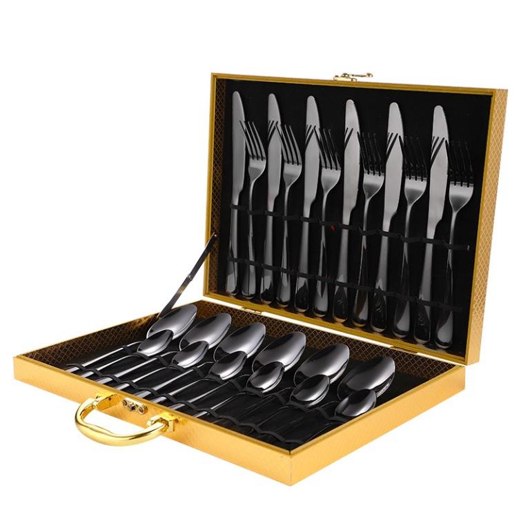 24pcs Stainless Steel Silverware Gold Silver Matt Black Plated