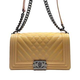 Chanel 19142127 Boy Chanel Patent Leather Yellow Womens Shoulder Bag
