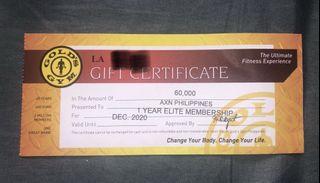 Golds Gym 1 year Elite Membership