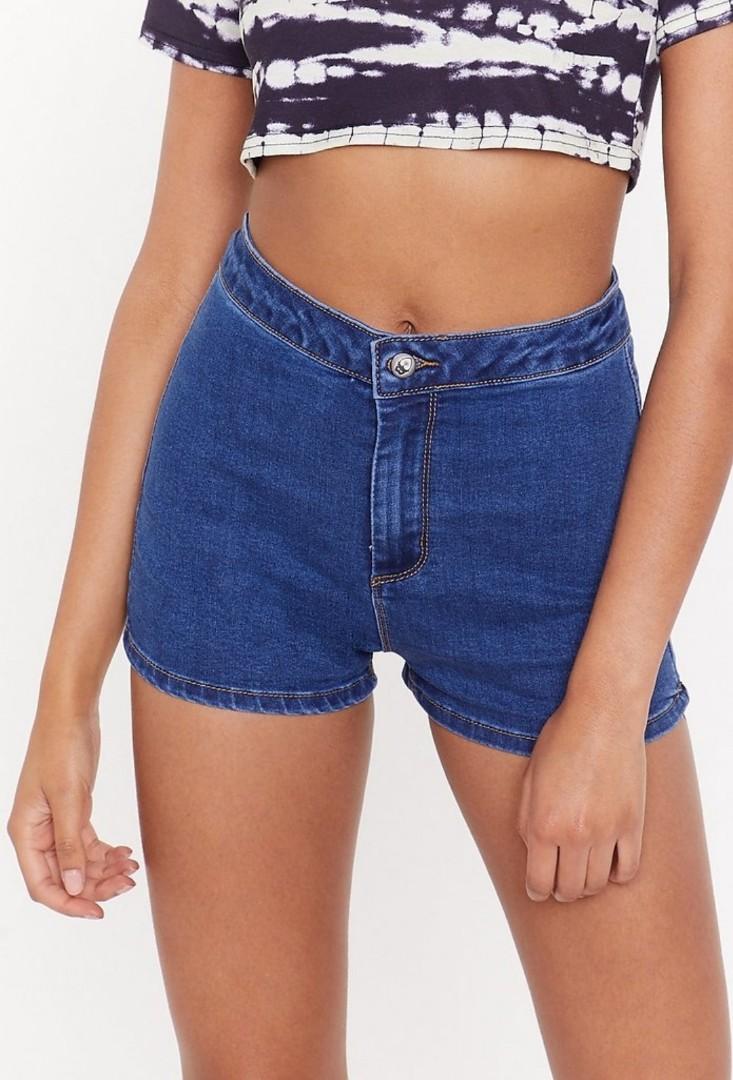 High waisted dark blue denim shorts