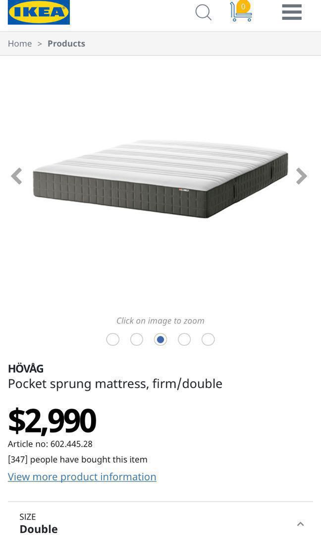 《近乎全新》Ikea mattress sprung Hovag double 雙人彈弓床褥, 傢俬＆家居, 傢俬, 床架及床褥