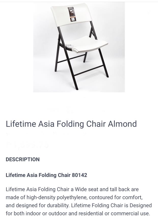 Lifetime folding chairs, Furniture & Home Living, Furniture, Chairs on ...
