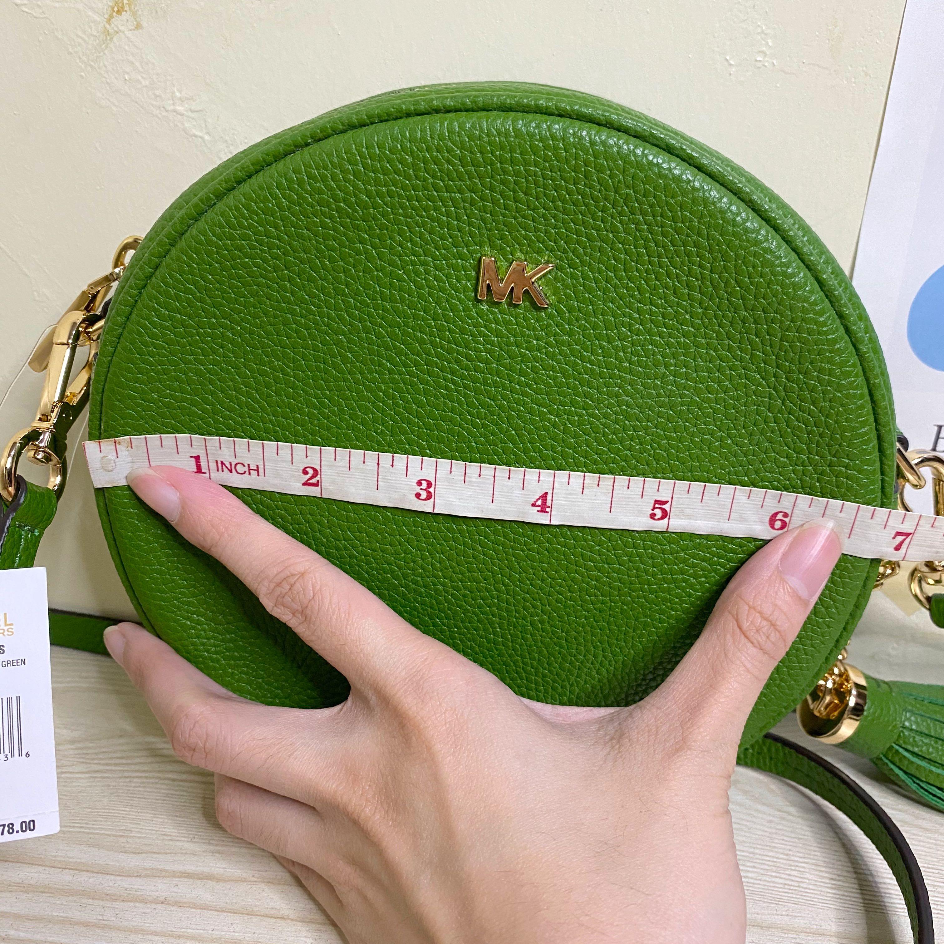 Michael Kors Pebble Leather Circle Canteen Crossbody Bag Yellow Green