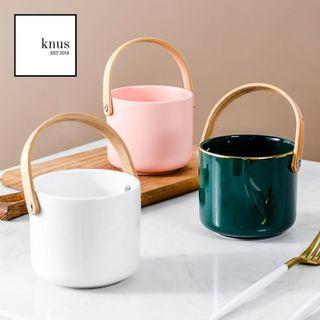 Mini Porcelain Bucket Basket with Bamboo Handle for snack utensil holder makeup brush holder