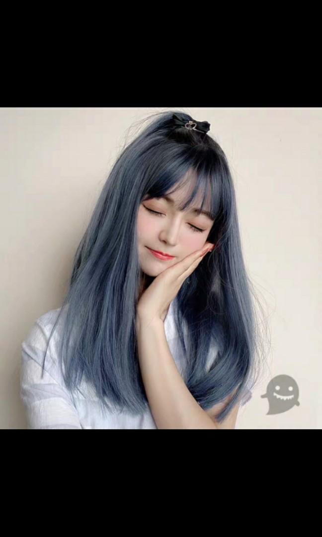No Instocks Preorder Korean Style Air Bangs Haze Blue Shoulder Length Wig Waiting Time 15 Days After Payment Is Made Chat To Buy To Order Health Beauty Hair Care On Carousell