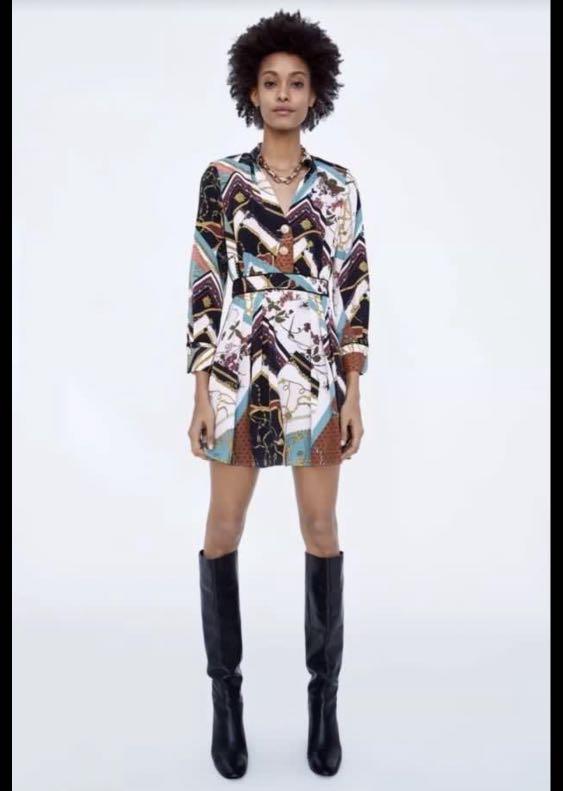 Patchwork print top dress zara