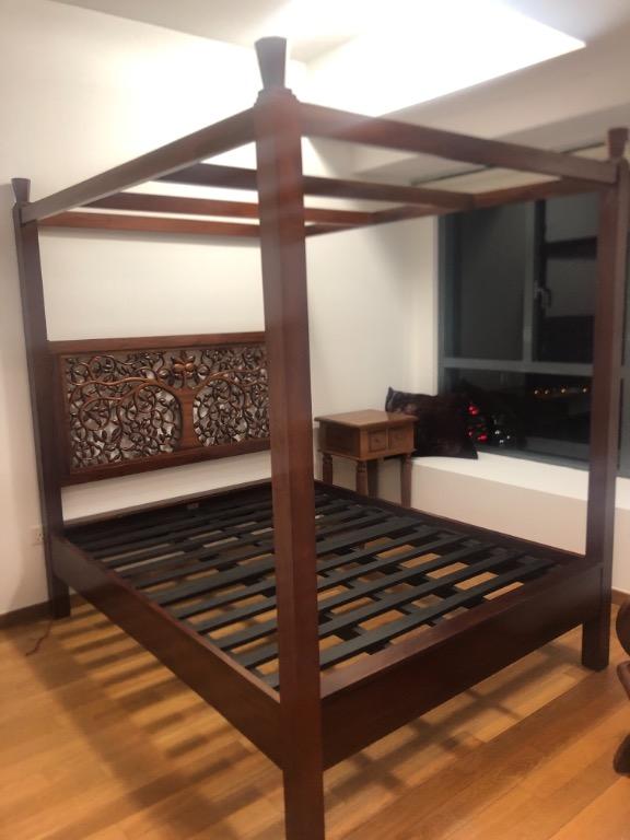Solid Teak Balinese Four Poster Bed Furniture Beds Mattresses On Carousell After using the frame for not even two months, the middle support bar legs. solid teak balinese four poster bed