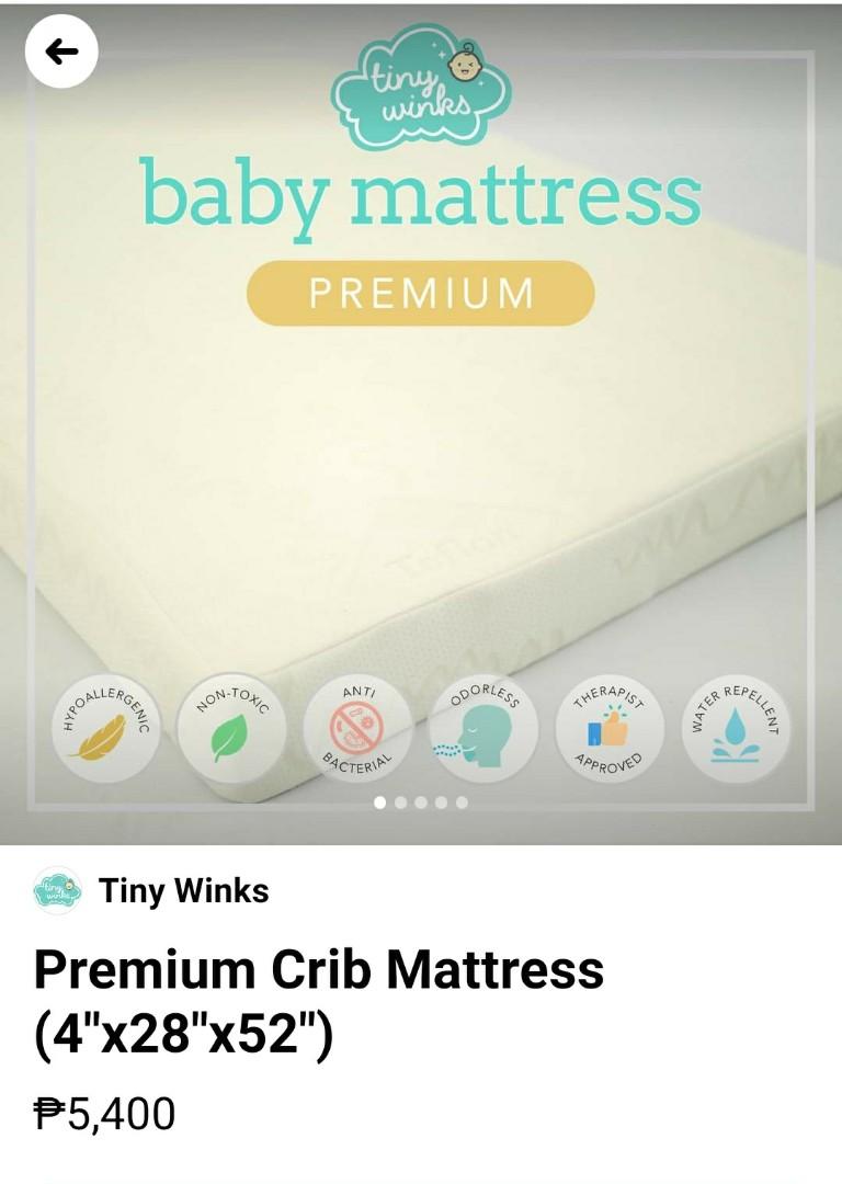 Tinywinks baby crib mattress (Category: Cots & Cribs) located in Las Pinas. Submitted by closetful.ph (Listing ID 1029971227, Image 1). Description: last price posted. Premium crib mattress. VGUC, no flaw. custom size 3.5"H x 21"W x 33"L. will fit a baby 1st brand co-sleeper also listed.