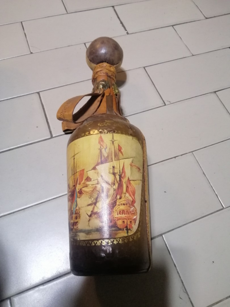 Vintage italian wine bottle leather wrapped p2500 makati, Hobbies