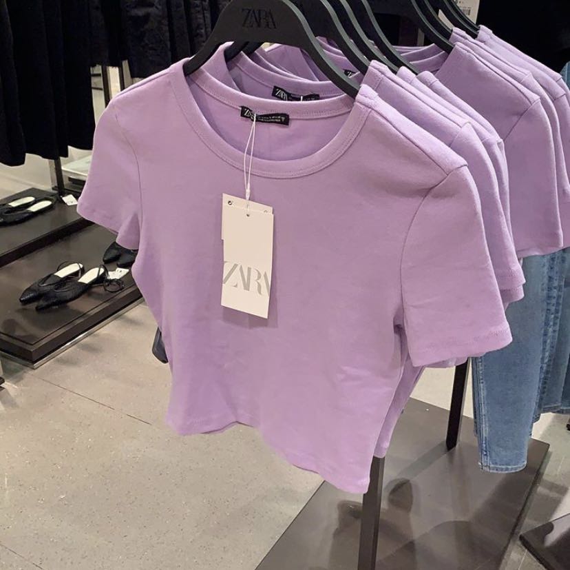Zara Basic Crop Top in Lilac, Women's 