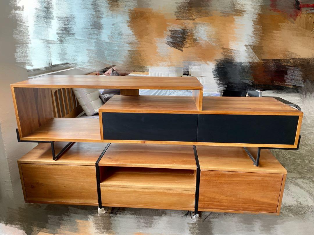 1 8m Solid Teak Wood Tv Console Furniture Shelves Drawers On Carousell It's crafted from reclaimed solid pine wood with a natural wood grain, plus dark. carousell