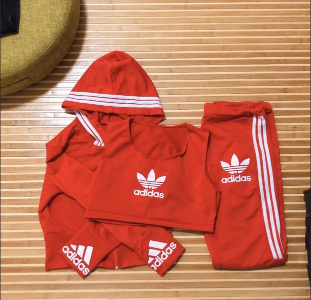 red adidas crop hoodie