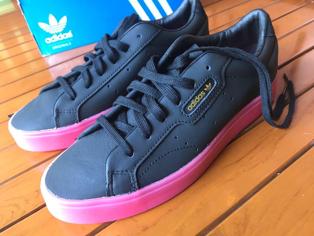 Adidas women sleek black pink