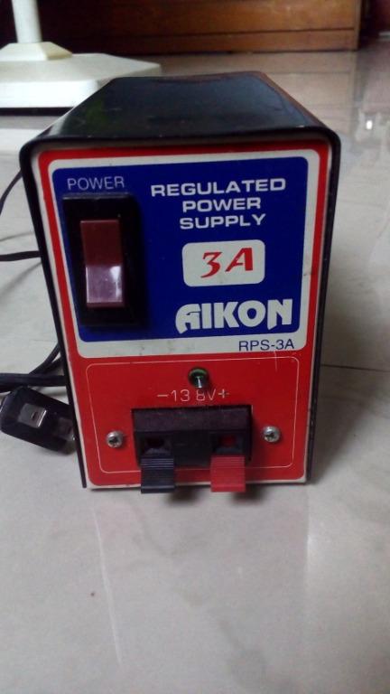 Aikon Regulated Power Supply Battery Charger. (Category: Chargers) located in Cainta. Submitted by sannypasc (Listing ID 1030168569, Image 1). Description: Aikon DC Regulated Power Supply 13.8volts DC output, 3 Amperes For Car Battery charging, Elect troubleshooting, Power source, LED lighting, Cellphone repair and Car stereo supply. Can also be use in motorcycle battery charging. Transformer based type w/c much durable (longlife) compared to sem