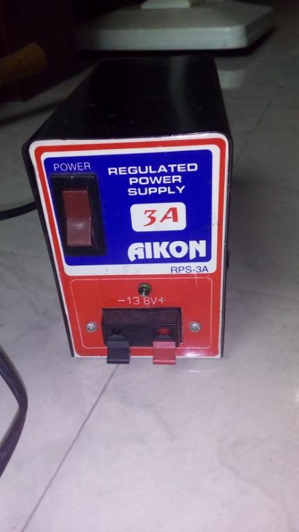Aikon Regulated Power Supply Battery Charger. (Category: Chargers) located in Cainta. Submitted by sannypasc (Listing ID 1030168569, Image 3). Description: Aikon DC Regulated Power Supply 13.8volts DC output, 3 Amperes For Car Battery charging, Elect troubleshooting, Power source, LED lighting, Cellphone repair and Car stereo supply. Can also be use in motorcycle battery charging. Transformer based type w/c much durable (longlife) compared to sem