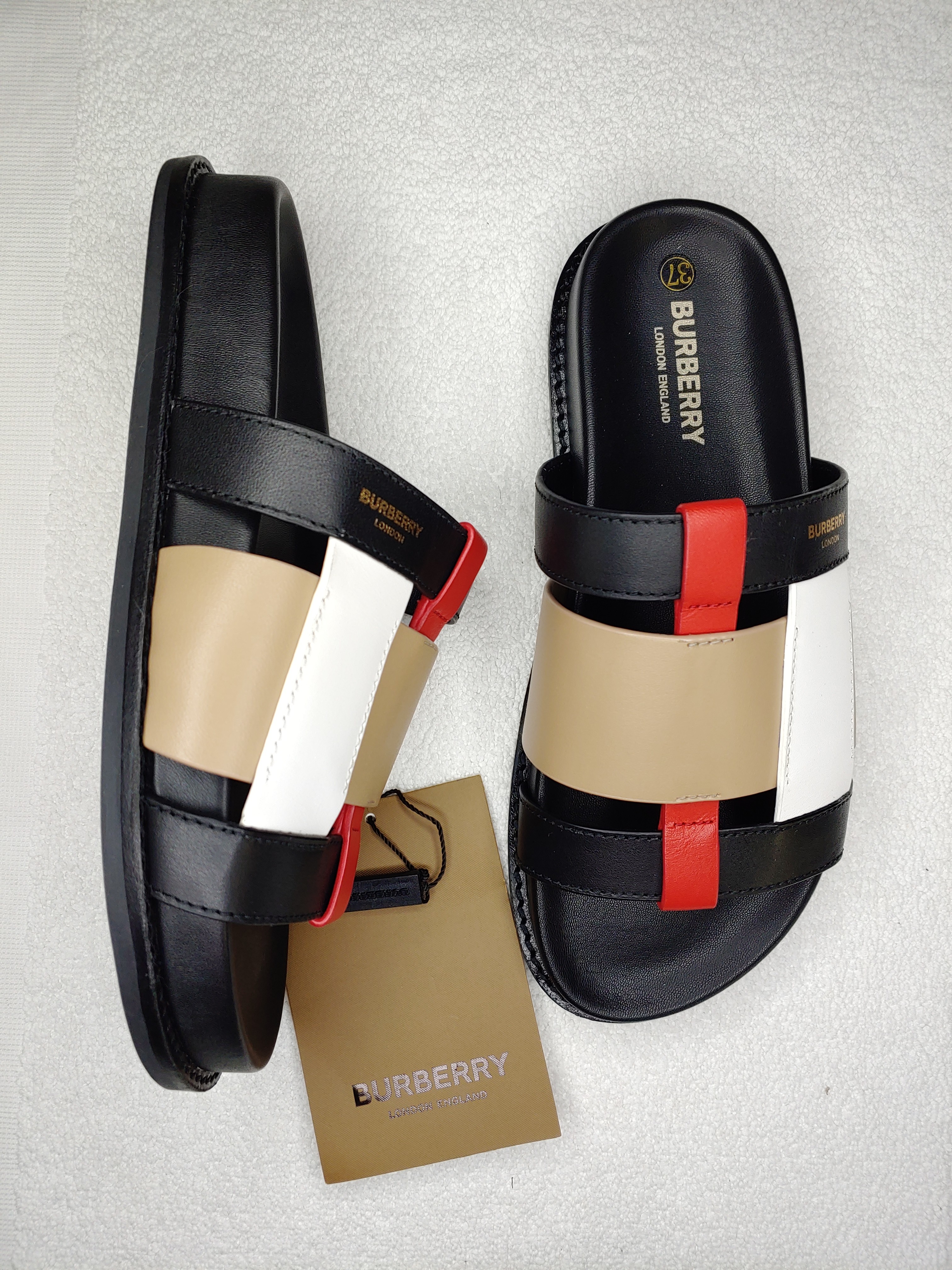 Burberry Colour Block Leather Slides 