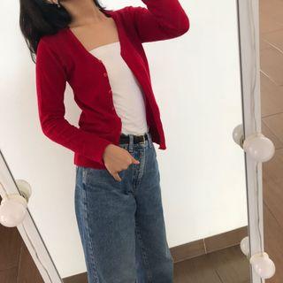 knitted red cardigan