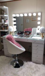 Frameless hollywood vanity mirror, vanity table, lack vertical shelf, dresser
