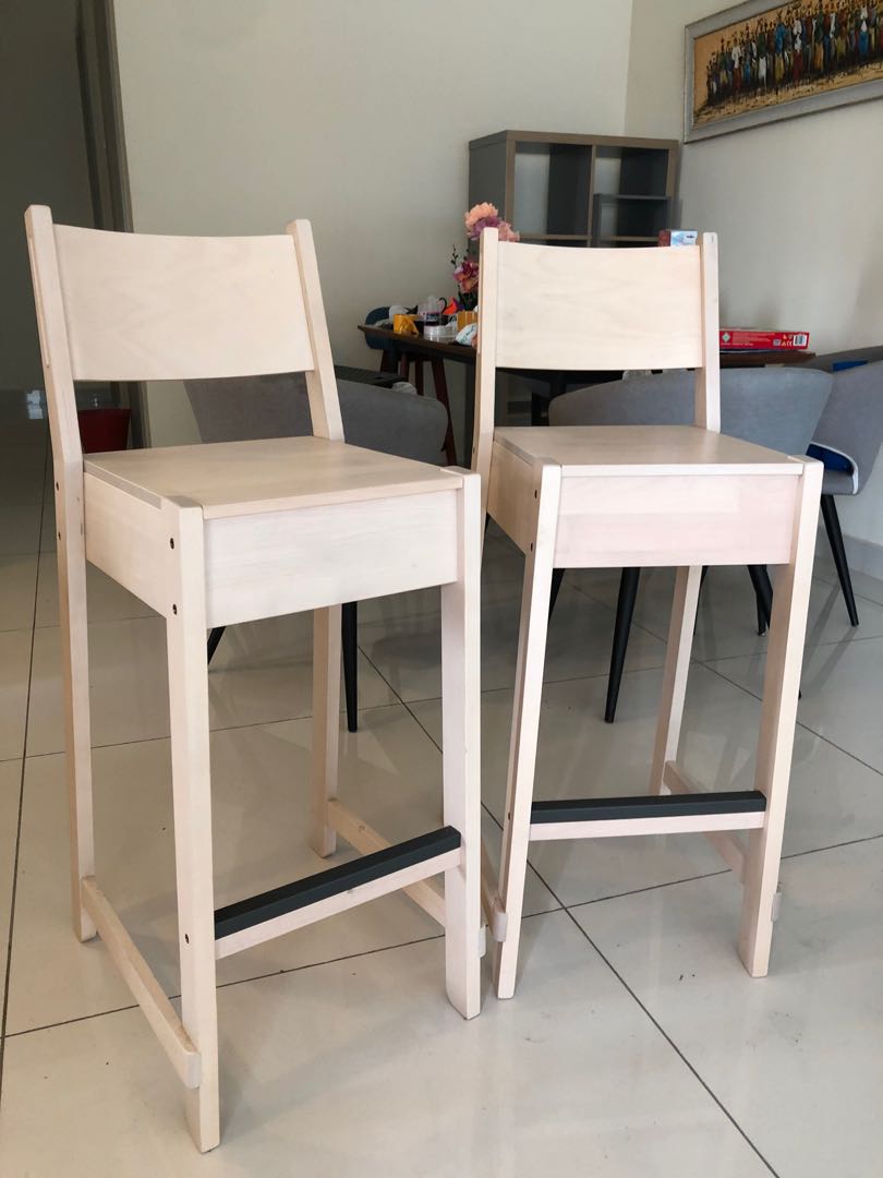 Ikea Wooden Birch High Bar Stools 2 Units Home Furniture Furniture On Carousell