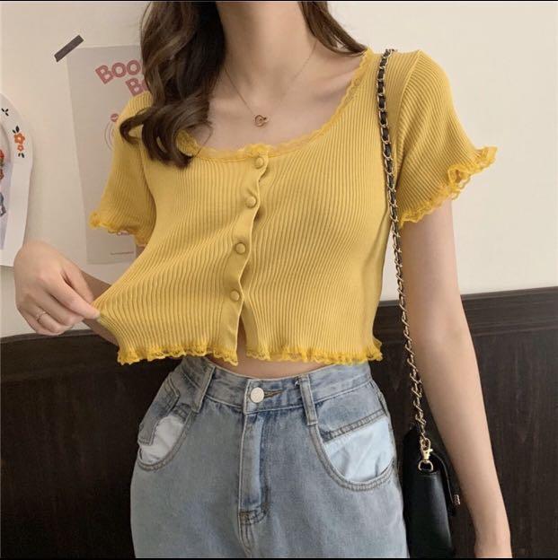 Crop Top Cardigan Lengan Pendek Fesyen Wanita Pakaian Wanita Atasan Di Carousell