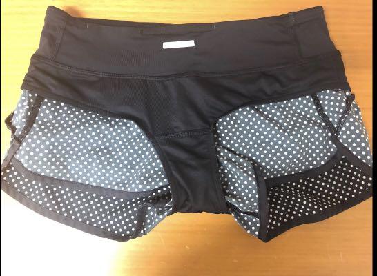 Lululemon Run Speed Shorts 2-Way Stretch Size 4 Biggy Dot Printed Black  Ghost