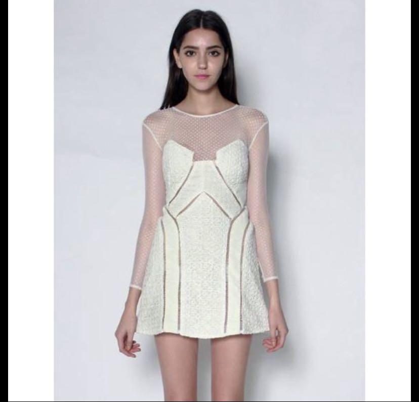 white mesh long sleeve dress