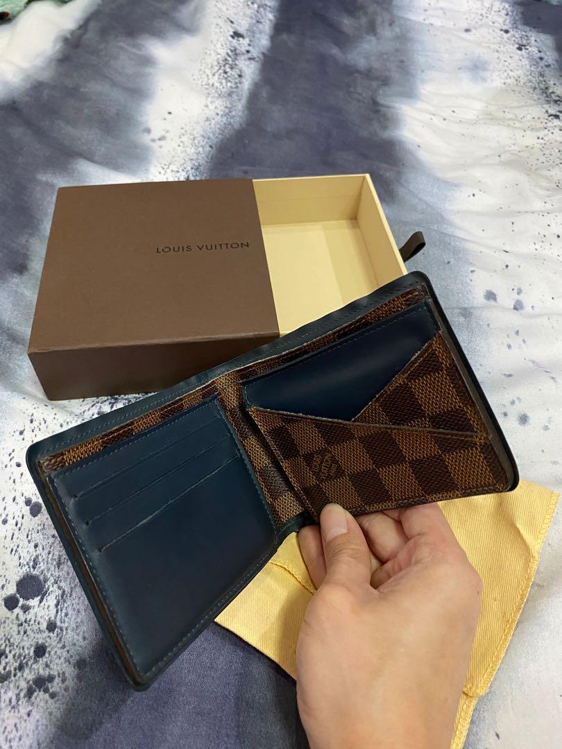 Louis Vuitton Damier Ebene Multiple Wallet with Bleu Calfskin