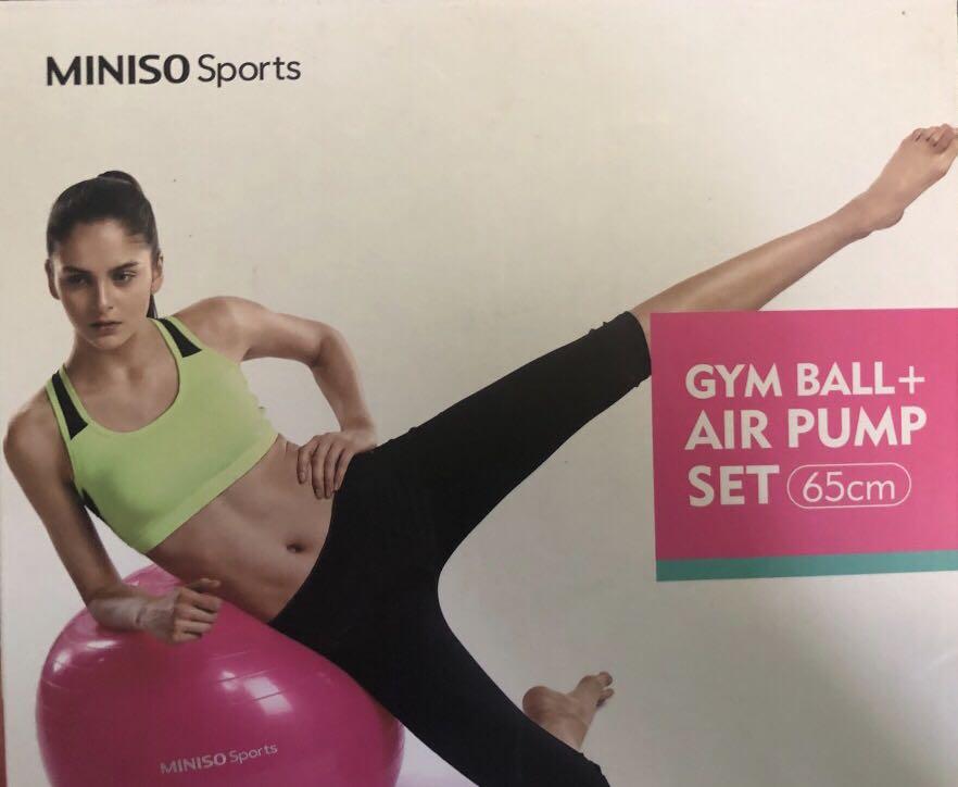 Miniso yoga ball with pump Sports Equipment Exercise Fitness Toning Stretching Accessories on Carousell
