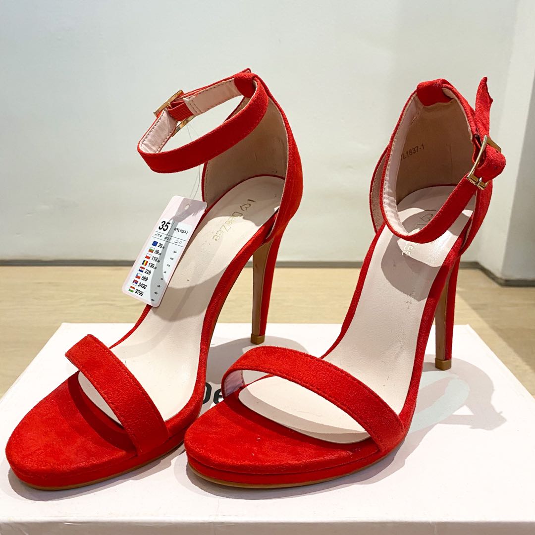 red suede high heels