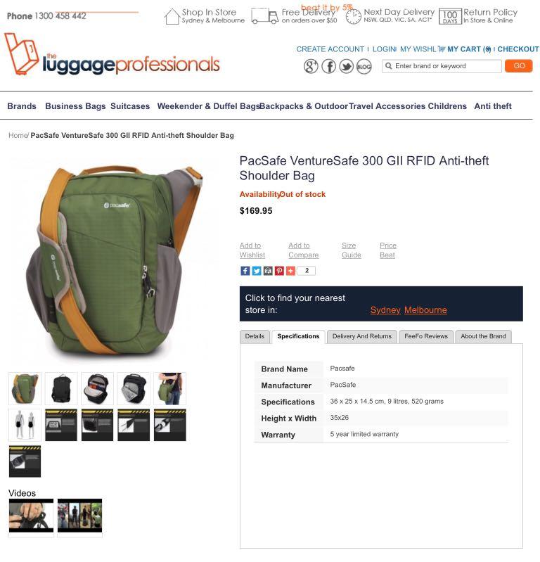 Pacsafe venturesafe top 300 gii
