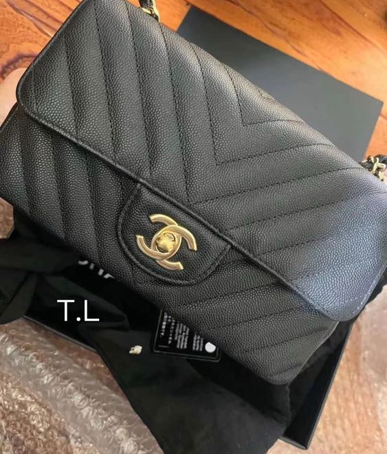 Chanel mini rectangular chevron caviar clearance