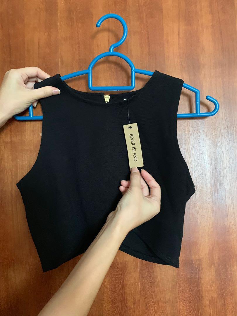 river island black halter neck top