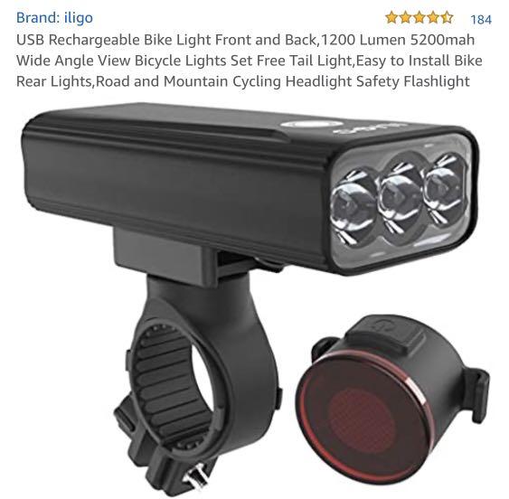USB Rechargeable Bike Light Front and Back 1200 Lumen 5200mah Wide Angle View Bicycle Lights Set Free Tail Light Easy to Install Bike Rear Lights Road