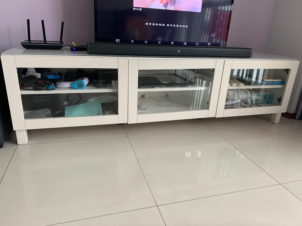 White IKEA 3door TV Furniture & Home Living, Furniture, Shelves, & Racks on